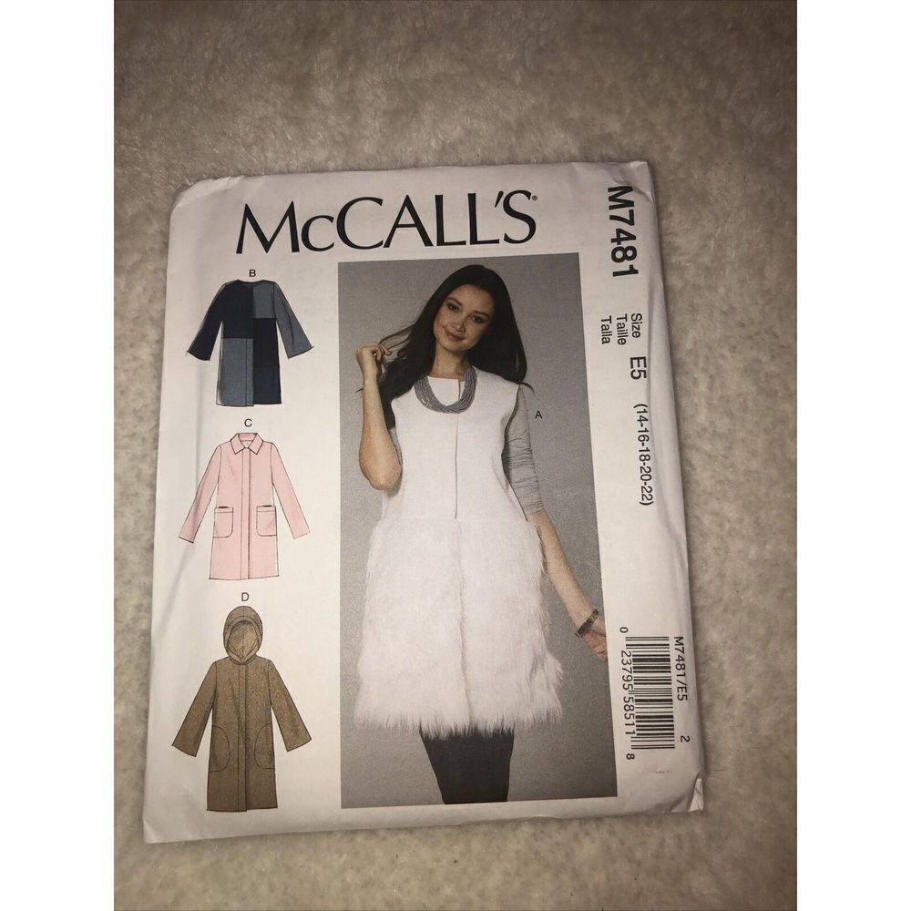McCalls 7481M Miss Vest & Coat, Uncut New, English,Spanish, Size 14,16,18,20,22